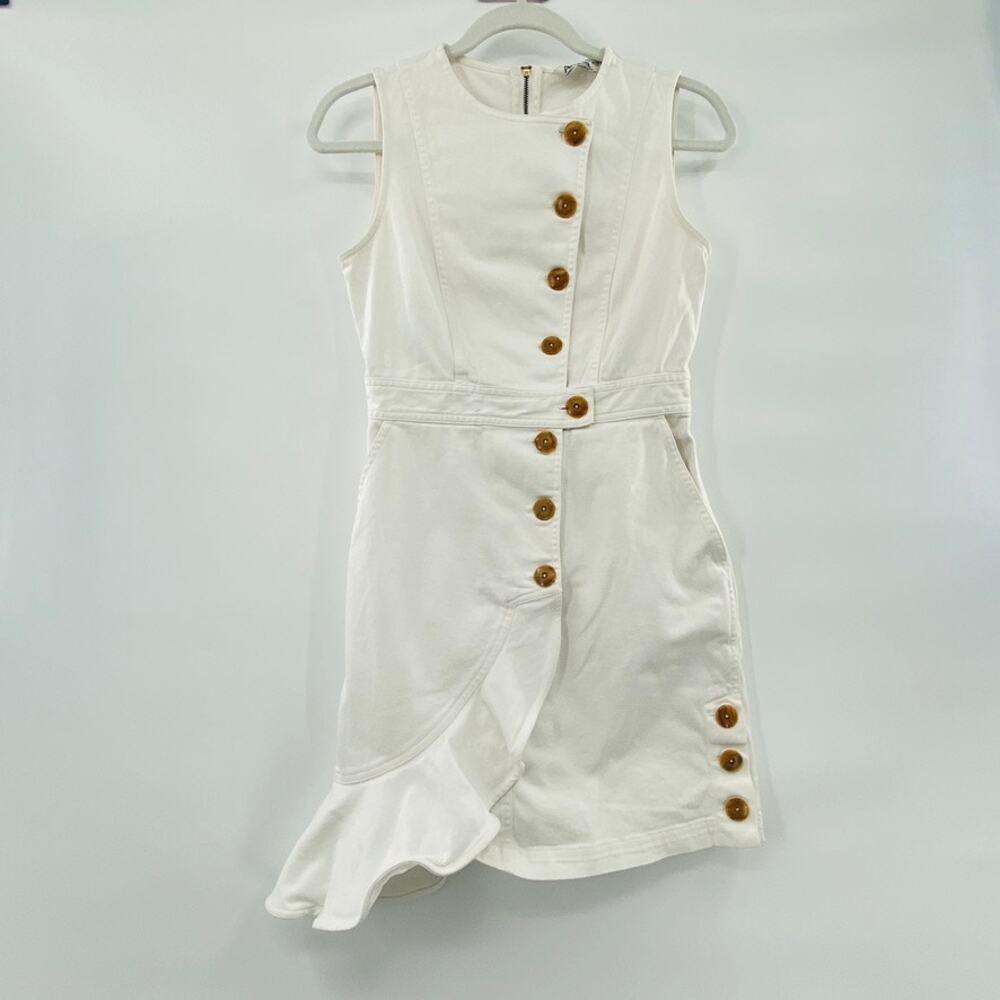 AMUR White Sleeveless Ruffle Front Button Mini Dress - Picture 3 of 14